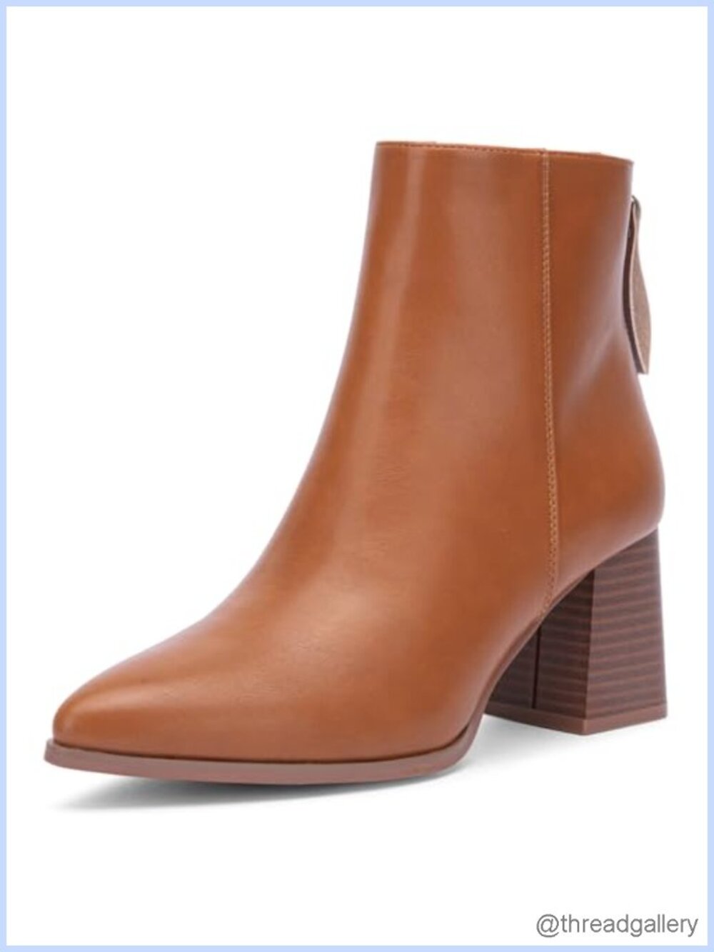 Pointed Toe Chunky Block Heel Ankle Boots Faux Leather Back Zipper